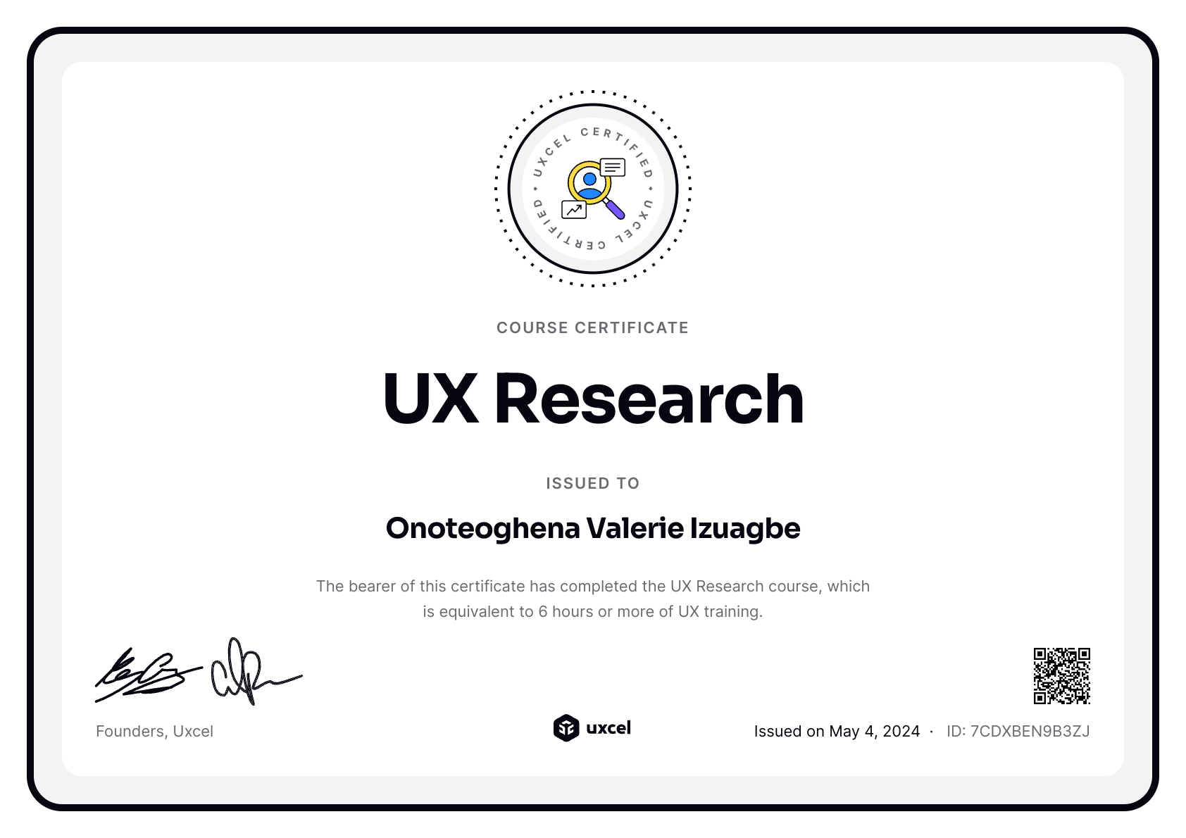 Onoteoghena Valerie Izuagbe's certificate